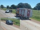 Colisão entre carro e caminhonete mobiliza Corpo de Bombeiros na BR-376, em Fátima do Sul