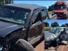 Acidente entre caminhonete Nissan Frontier e Chevrolet Ônix, apesar da gravidade todos saem ilesos