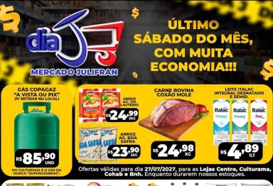 Com gás a R$ 85,90; Confira às OFERTAS do Dia 'J' deste sábado do Mercado Julifran em Fátima do Sul