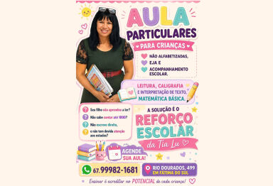 Seu filho não vai bem na escola? Aulas de reforço escolar com a Professora Luzinete em Fátima do Sul