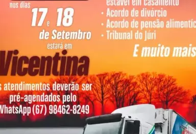 Carreta da Justiça fica estacionada em Vicentina até sexta-feira, dia 18