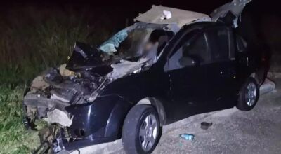 Carro colide com vaca na madrugada desta segunda-feira em MS Foto: PCMS/Divulgação