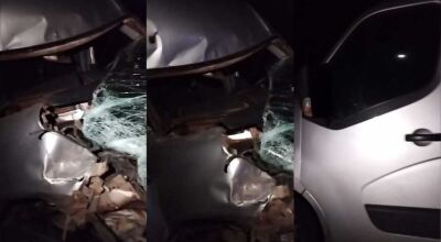 Van fica destruída em acidente com carreta na BR-163 em Nova Alvorada do Sul (vídeo) / Alvorada Informa