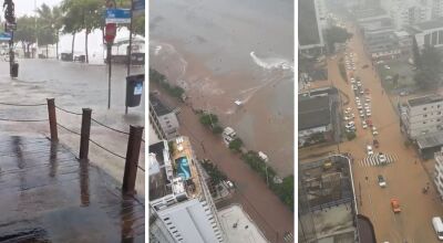 Avenida Atlântica e outras vias da cidade foram completamente alagadas 