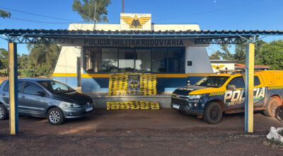 Tabletes de maconha e carro que foram apreendidos com o autor; Foto: Divulgação/PMR