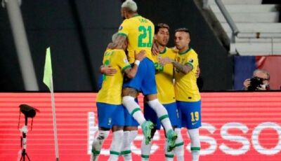 Brasil leva gol antológico, mas vira sobre a Colômbia e se classifica em 1&ordm; lugar