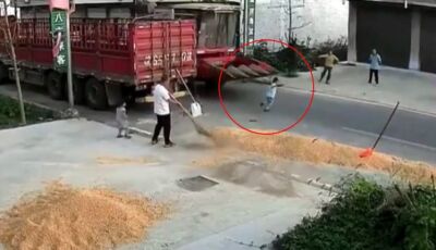 Menino é atropelado por colheitadeira e sobrevive; veja o vídeo