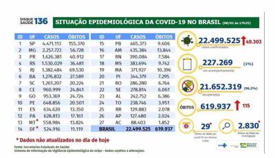 Brasil registra 49,3 mil novos casos de covid-19 e 115 mortes