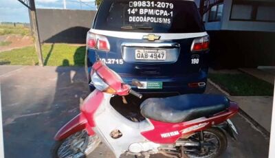 Em Deodápolis, Polícia Militar recupera moto furtada