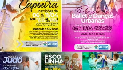 Prefeitura abre inscrições para 05 Projetos que incentivam o Esporte e Cultura em Vicentina