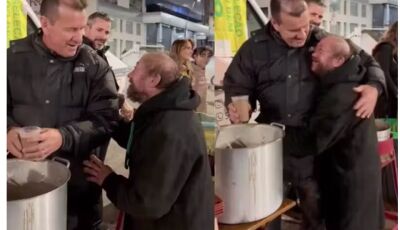 Dunga leva sopa e é reconhecido por homem em situação de rua: "Me dá um abraço"
