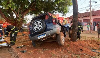 Carro em alta velocidade bate em árvore, mata passageiro e deixa motorista ferido