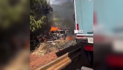 Ocupante de Hilux morre queimado em batida com caminhão na BR-163