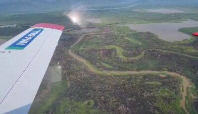 Com aeronaves e equipes em solo, bombeiros de MS atuam para controlar incêndio no Pantanal