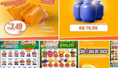 Gás a R$ 79,99 e pastel a R$ 3,49; confira as OFERTAS no Jorge Mercado Atacarejo em Fátima do Sul