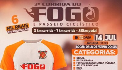 Inscrições abertas para 3ª Corrida do Fogo e passeio ciclístico com R$ 6 mil em premiação em Fátima