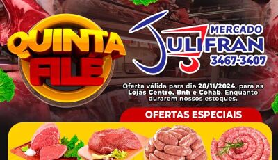 Hoje tem a QUINTA FILÉ com muitas OFERTAS no açougue do Mercado Julifran em Fátima do Sul; CONFIRA