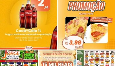 QUINTOUUU com coca litro a R$ 2,99 e pedaço de pizza a R$ 3,99; confira as OFERTAS no Jorge Mercado