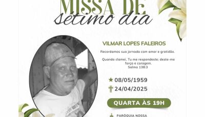 Família do saudoso Vilmar convida para a missa de 7&ordm; dia em Fátima do Sul