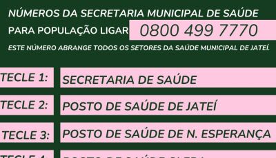 Saúde divulga nova central telefônica para contato da população em Jateí