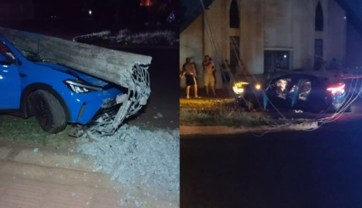 Carro derruba poste e deixa bairros sem energia por mais de 10 horas