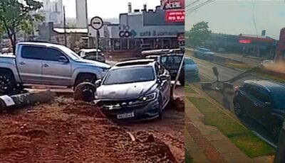 Motorista perde controle e 'arrebenta' poste na Avenida Mato Grosso