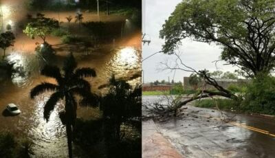 Ruas viram rios após forte chuva em Campo Grande
