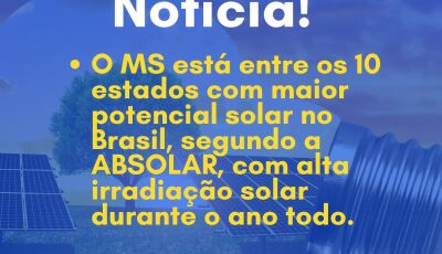 Mato Grosso do Sul foi eleito como o melhor estado para geração solar em 2025 