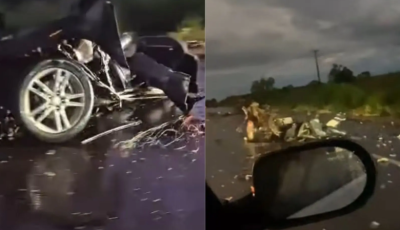 Motorista morre ao invadir pista contrária e bater carro em caminhão