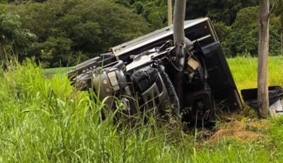 Caminhoneiro perde controle da direção, bate em árvore e fica preso às ferragens na MS-040