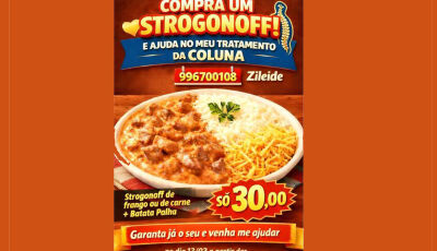 Promoção de delicioso strogonoff para ajudar no tratamento de saúde no Jardim Moriá Fátima do Sul