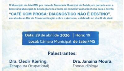 Com olhar para a inclusão, Jateí faz roda de conversa sobre o autismo nesta 4ª feira dia 29