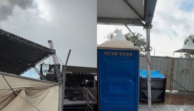 Show cancelado! Tempestade com ventos fortes destrói estrutura da Expogrande (vídeo)
