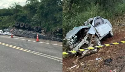 AO VIVO: Grave acidente entre carreta e carro deixa vítima fatal na BR-163