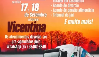 Carreta da Justiça fica estacionada em Vicentina até sexta-feira, dia 18
