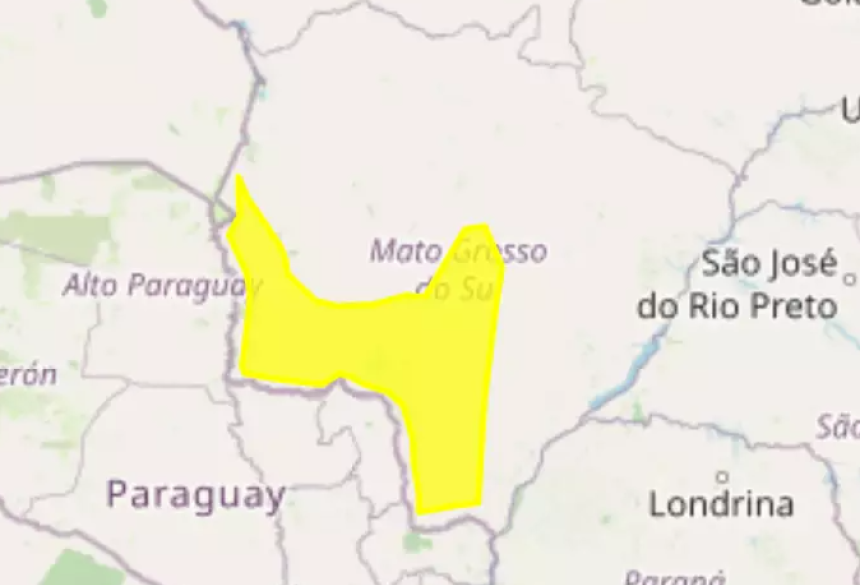 Área de Mato Grosso do Sul onde pode haver vendaval