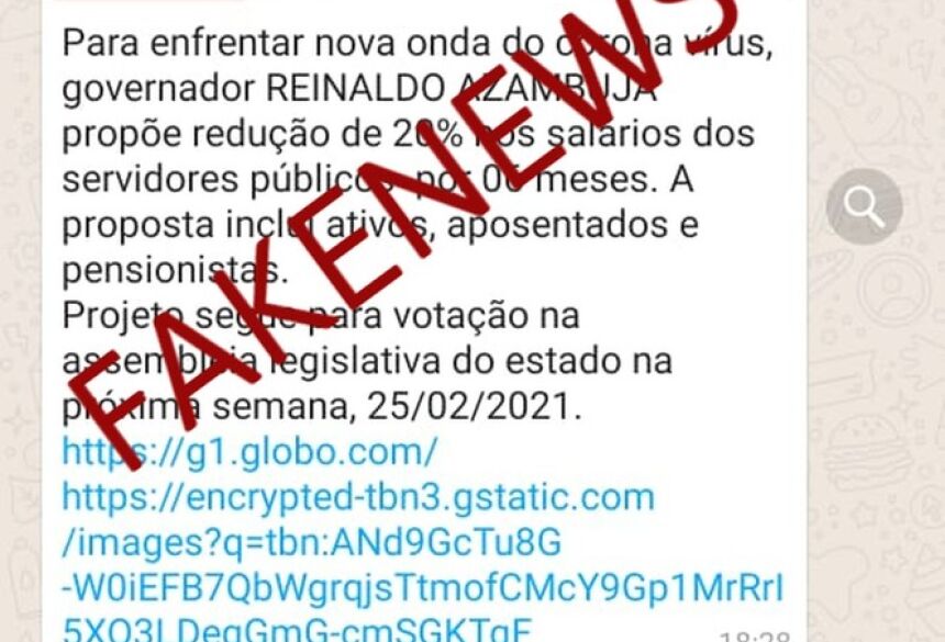 Governo de Mato Grosso do Sul desmente boatos de redução de 20% nos salários dos servidores públicos  Foto: Redes sociais
