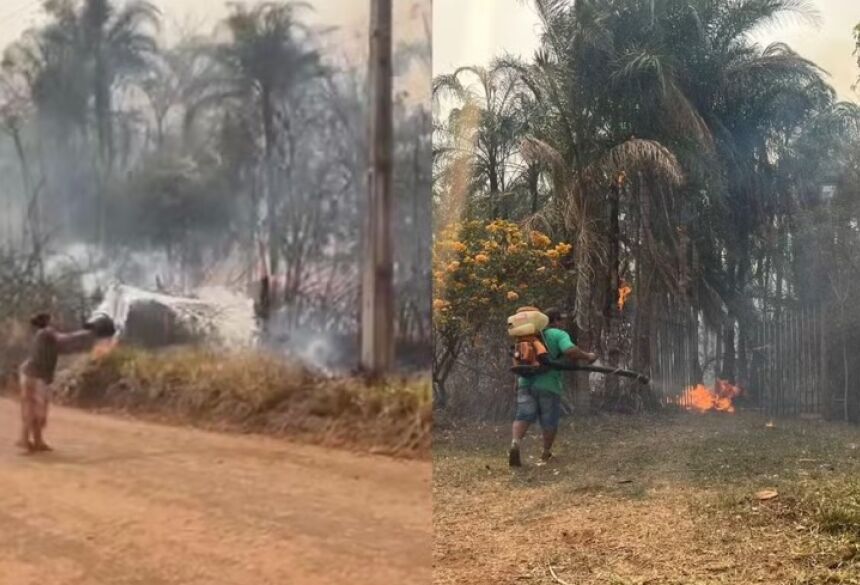 Moradores lutam contra o fogo em Terenos (MS)  Foto: Vinícius Souza/TV Morena