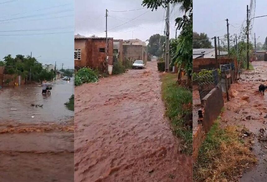 Ruas ficam totalmente alagadas durante e após chuvas fortes 