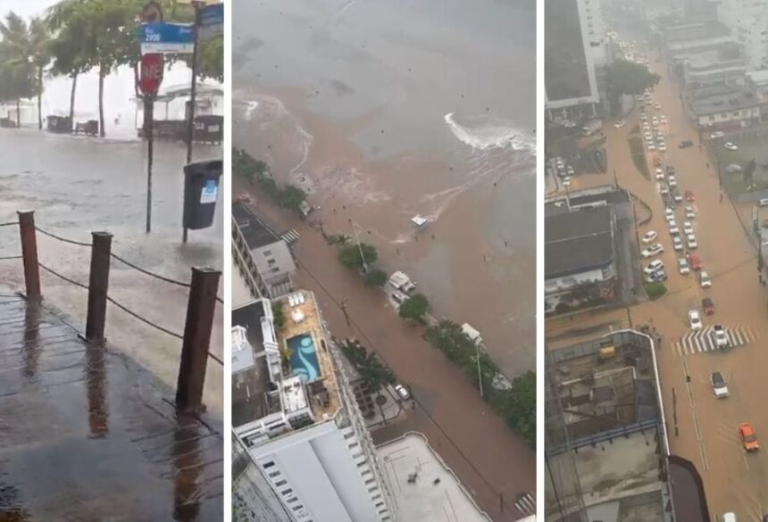 Avenida Atlântica e outras vias da cidade foram completamente alagadas 