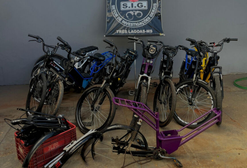 Bicicletas e peças recuperadas durante a operação policial; Foto: Divulgação/PC