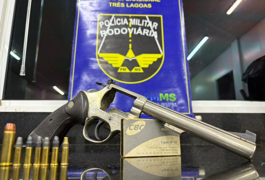 Arma e munições apreendidas com o indivíduo; Foto: Divulgação/PMR
