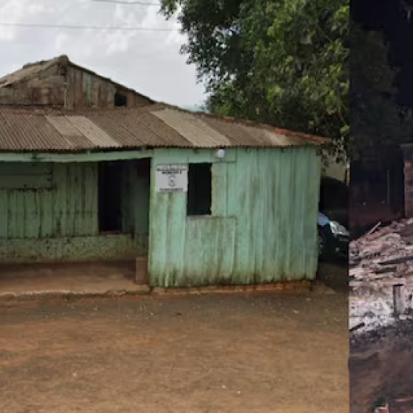 À esquerda o antigo prédio de madeira que ainda funcionava na fachada da delegacia e à direita como ficou após o incêndio - Crédito: Divulgação / ABC Color