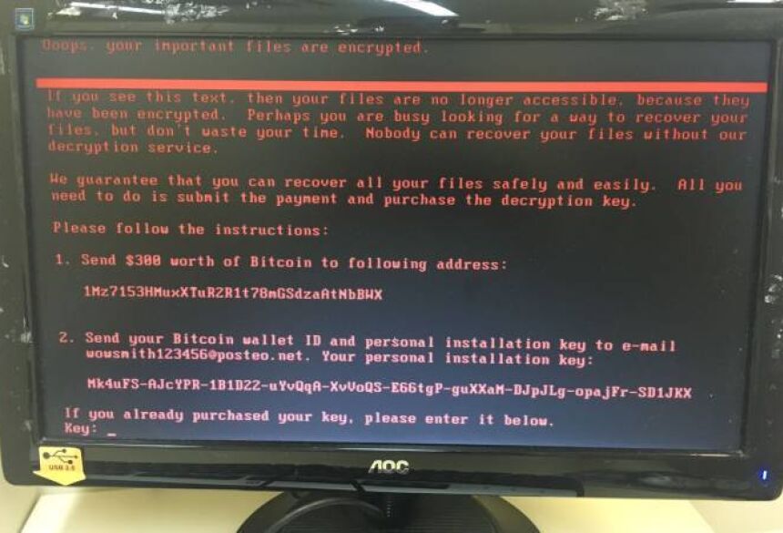 Tela de computador invadido por hacker no Hospital de Câncer de Barretos (SP) (Acervo Pessoal/VEJA)