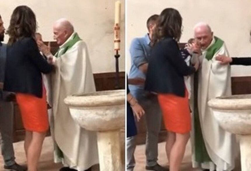 Padre dá tapa em criança a ser batizada Foto: Reprodução/YouTube