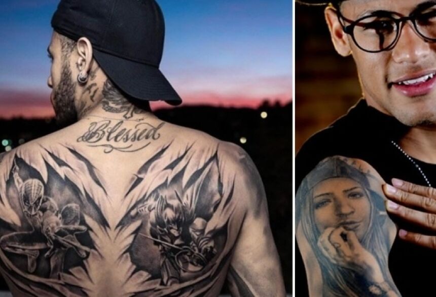 Neymar ‘fecha’ as costas com tatuagem de superheróis
