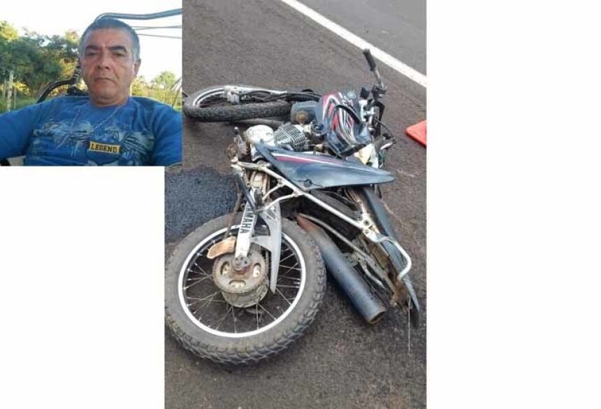 Motocicleta da vítima após o acidente, na BR-262, em Aquidauana (MS). — Foto: Corpo de Bombeiros/Divulgação