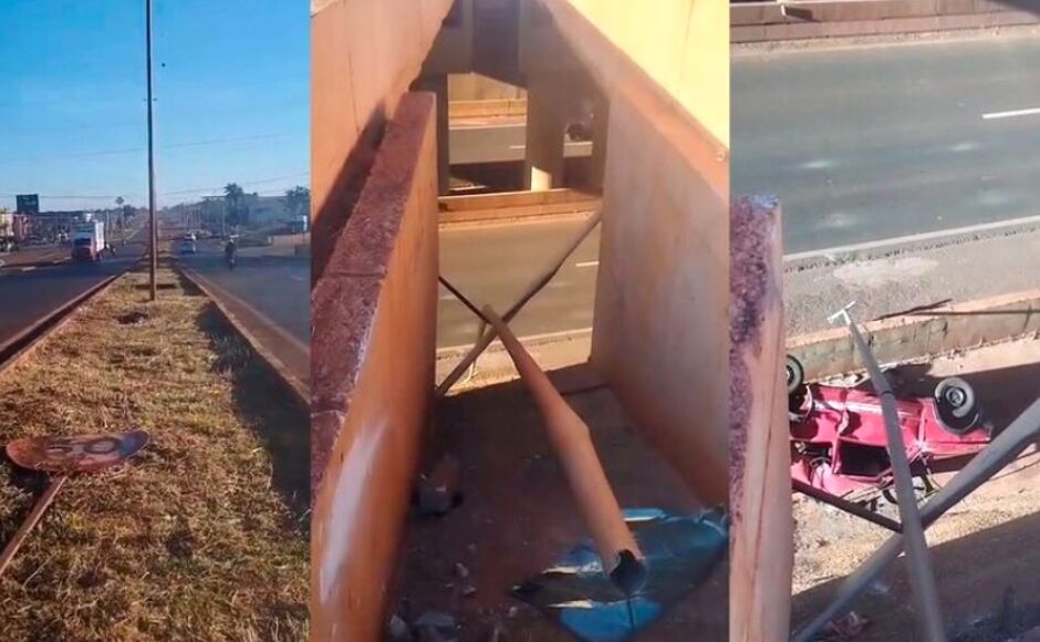 Veículo cai de viaduto após trafegar na contramão na BR-163, em Dourados