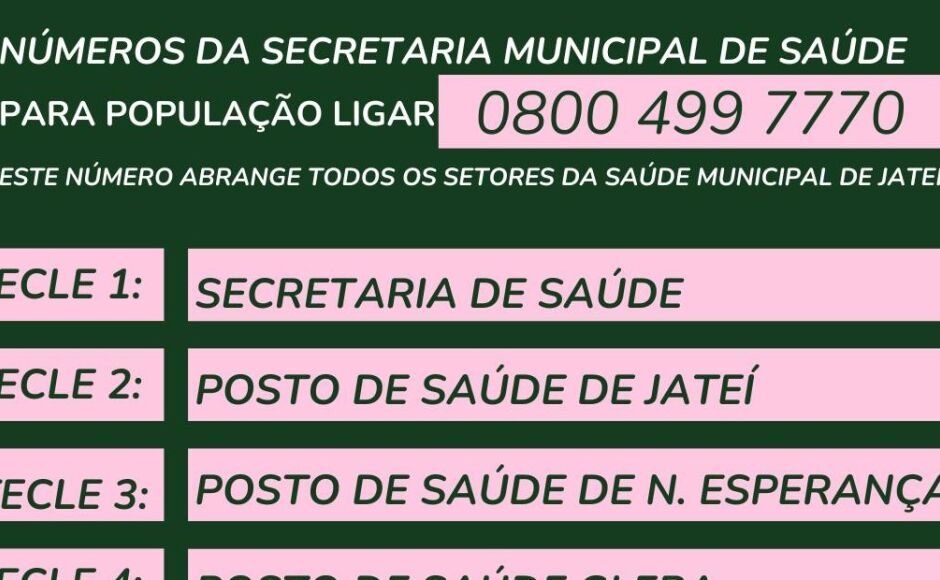 Saúde divulga nova central telefônica para contato da população em Jateí