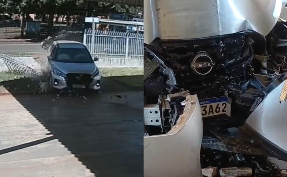 Motorista perde controle de veículo, bate em moto e invade unidade da Sejusp no Parati (vídeo)
